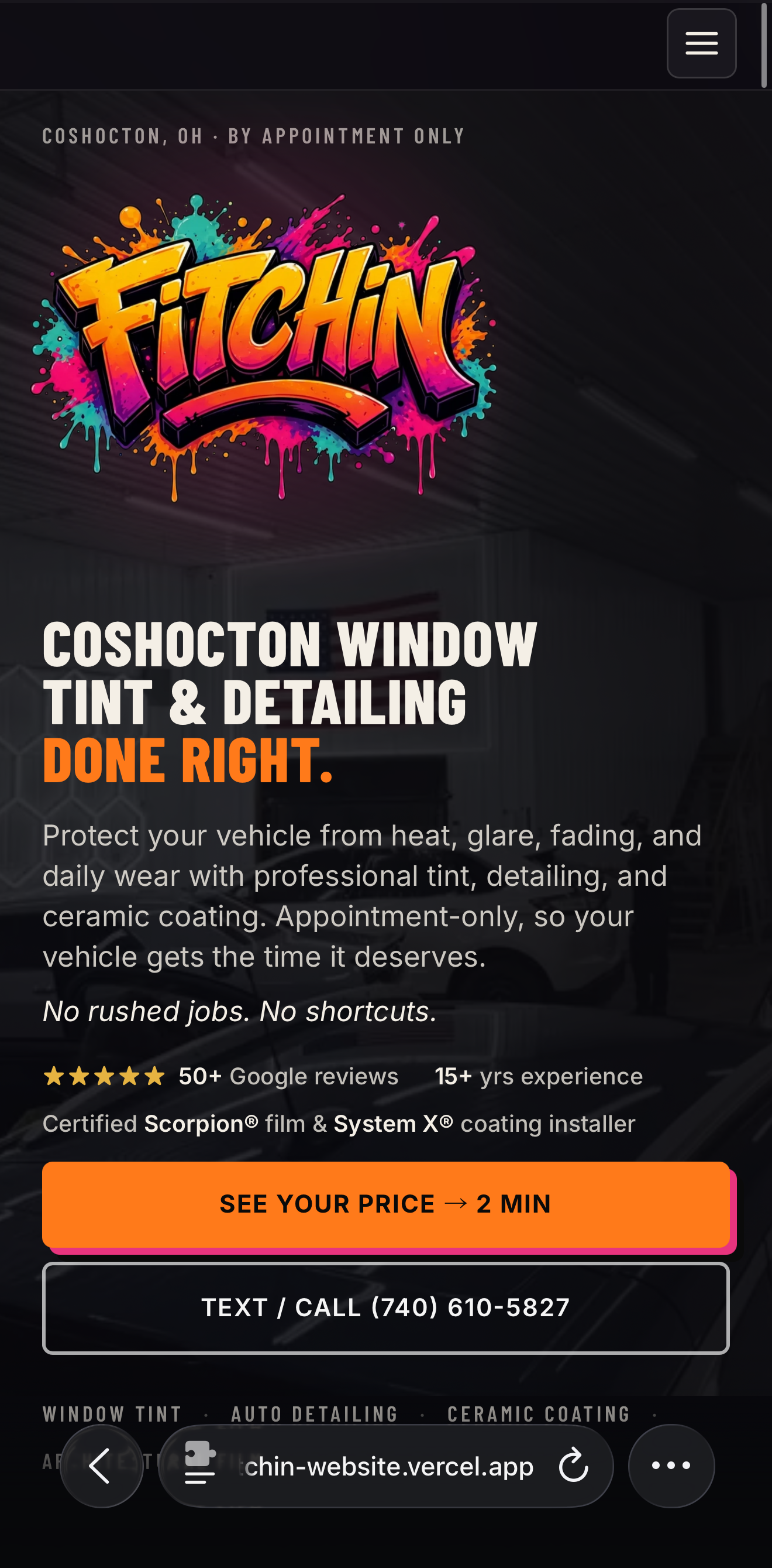 Fitchin Auto Detail & Tint mobile site preview