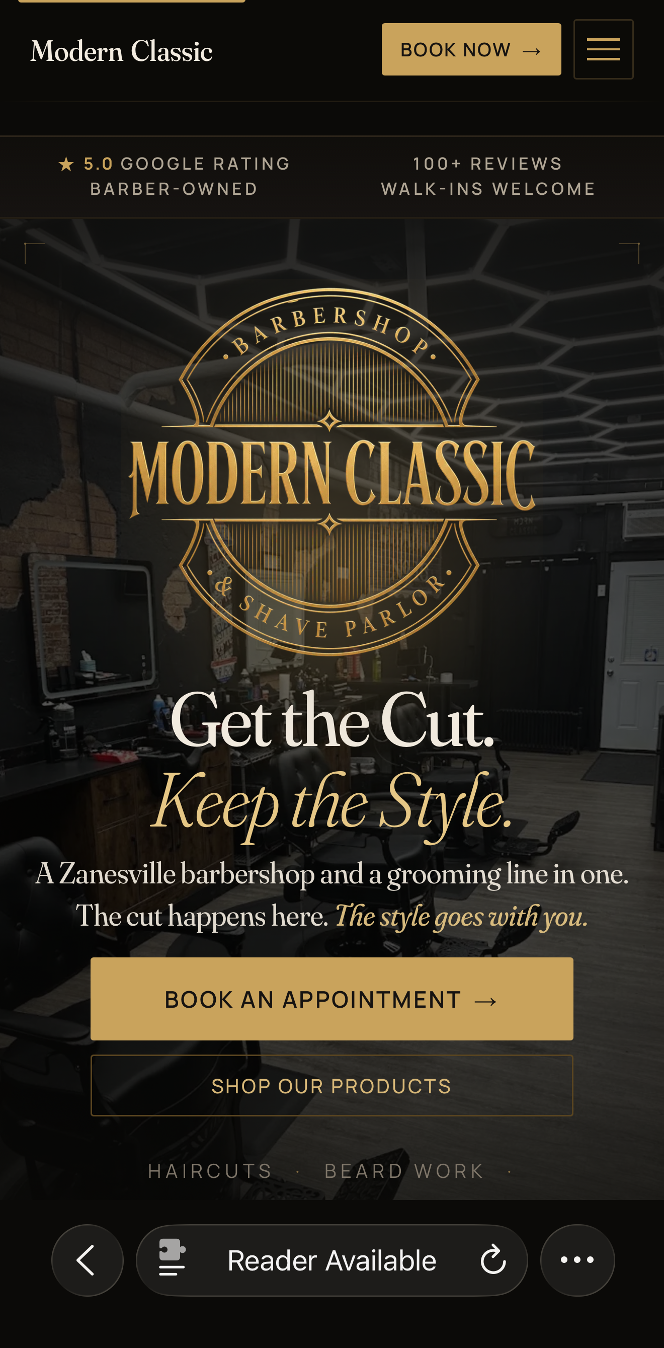 Modern Classic Barbershop mobile site preview